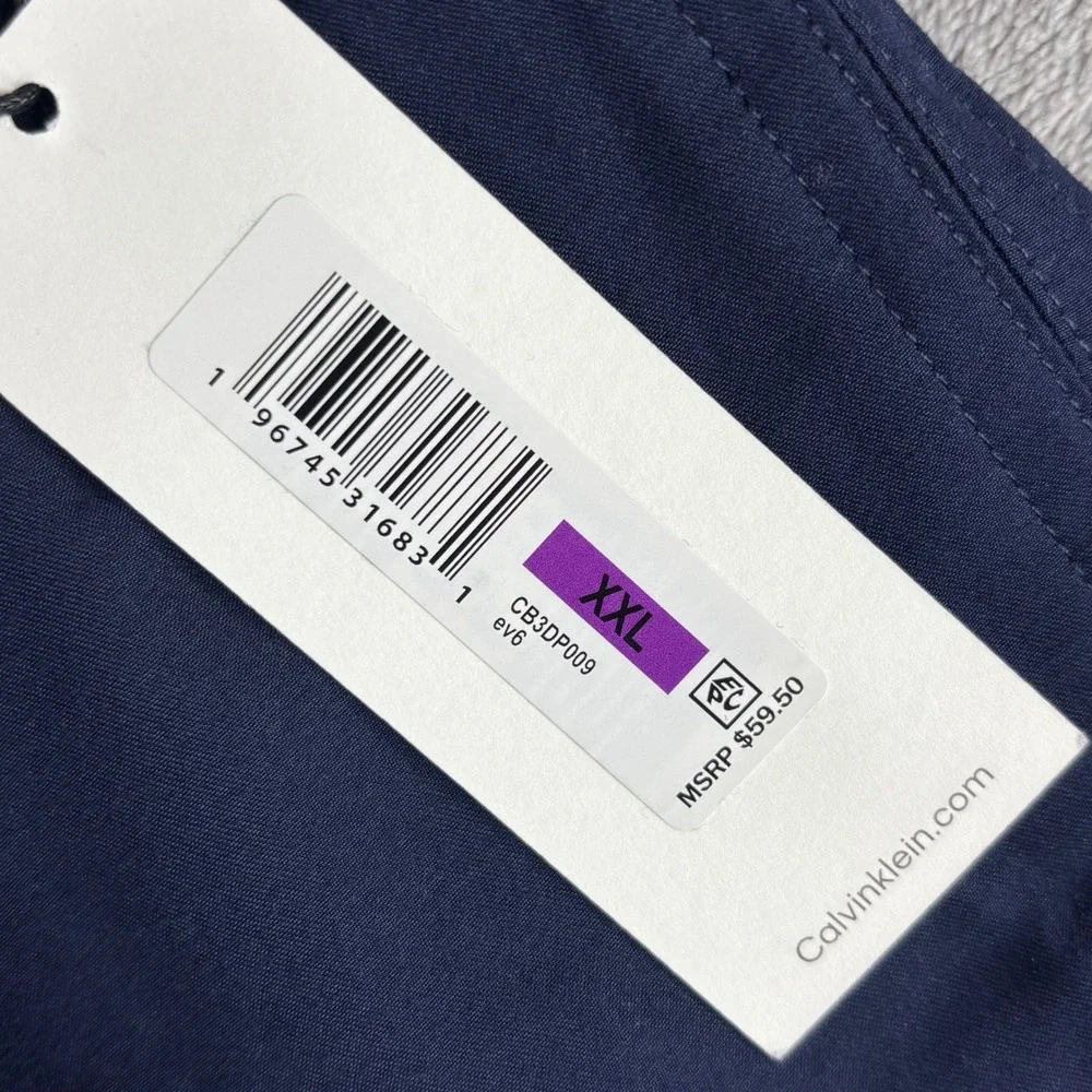 Calvin Klein Swim Trunks Men XXL Navy Blue Logo Graphic UPF 40+ CB3DP009 NWT